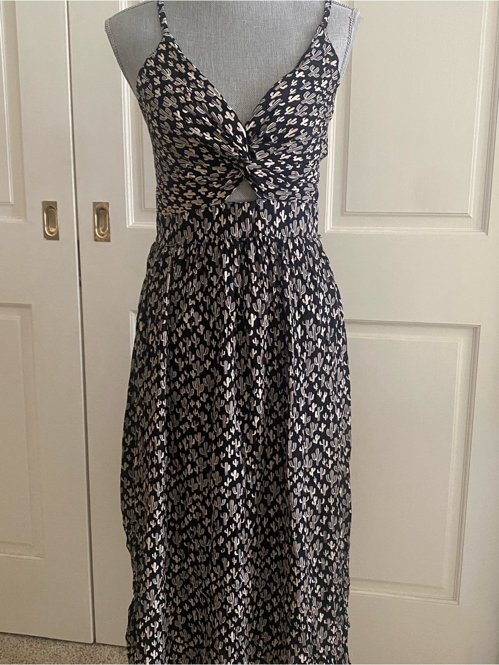 Angie Black Maxi Dress with Cream Cactus Print